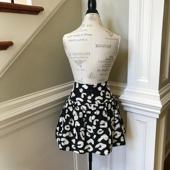 Hunter Bell London Mini Skirt Womens 8 Black Silver Cheetah High Rise A-Line - Picture 11 of 13